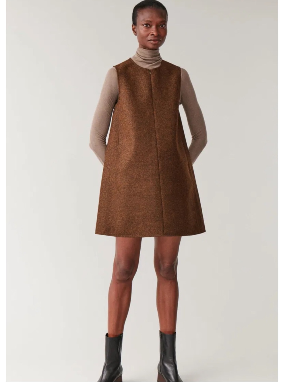COS Sleeveless Brown A-Line Wool Dress Size 40